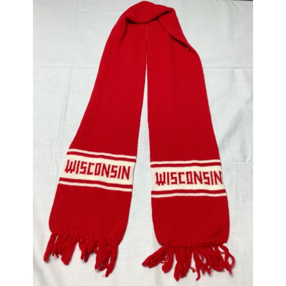 Wisconsin Red Knit Winter Scarf 56" x 6.5" Fringe Vintage Badgers  Retro